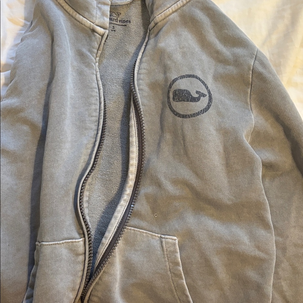 Kids Gray Vineyard Vines Zip-Up Hoodie with Logo